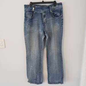 Vigold Denim Splatter Jeans Sz 17 High Rise Boot Cut Y2K Three Button/zip EUC